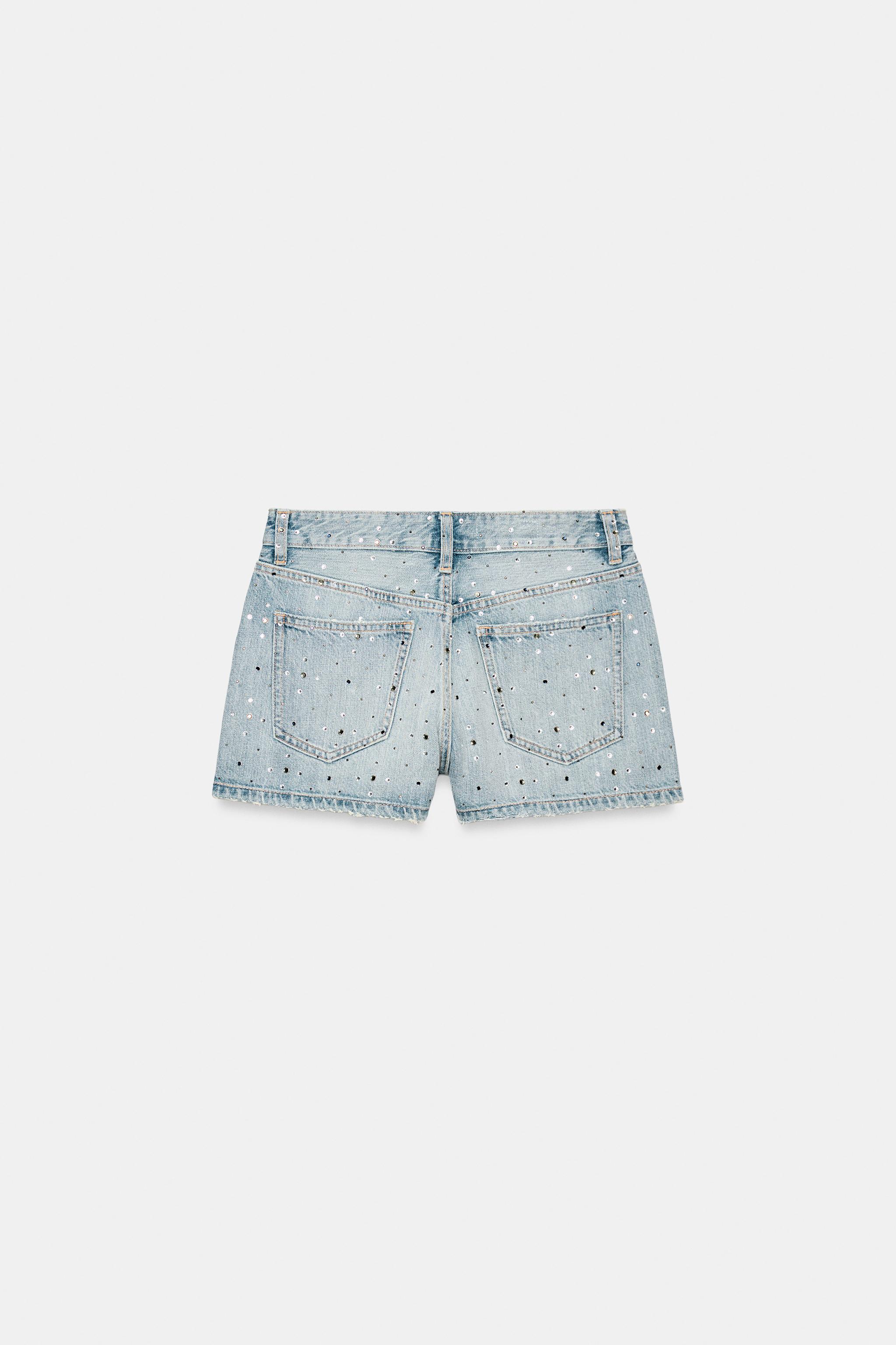 TRF MID-RISE EMBELLISHED DENIM SHORTS